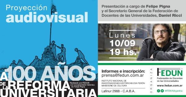 PROYECCIÓN DEL AUDIOVISUAL «A 100 AÑOS DE LA REFORMA UNIVERSITARIA»