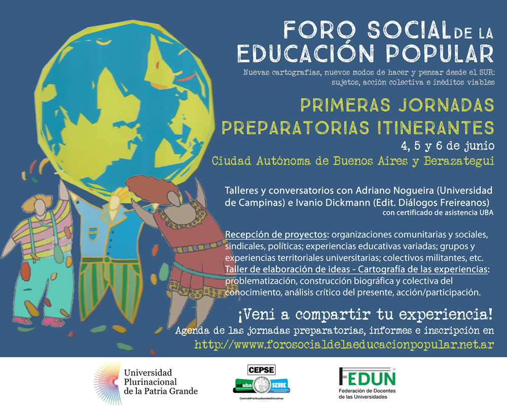 Invitación: Primeras Jornadas Itinerantes del Foro Social de la Educación Popular