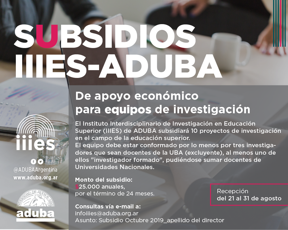 PROYECTO DE INVESTIGACIÓN IIES &#8211; ADUBA  Subsidios de apoyo económico para la formación de docentes de la UBA.