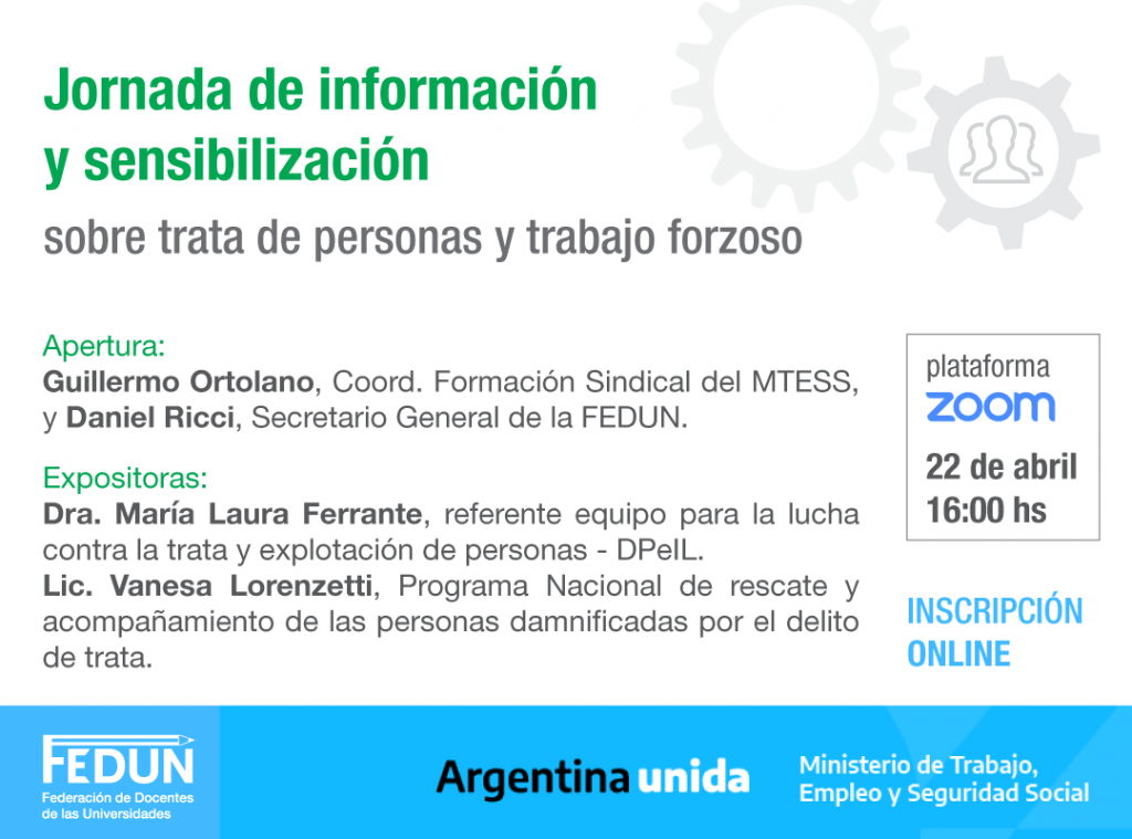 Invitación: jornada de información y sensibilización sobre trata de personas y trabajo forzoso